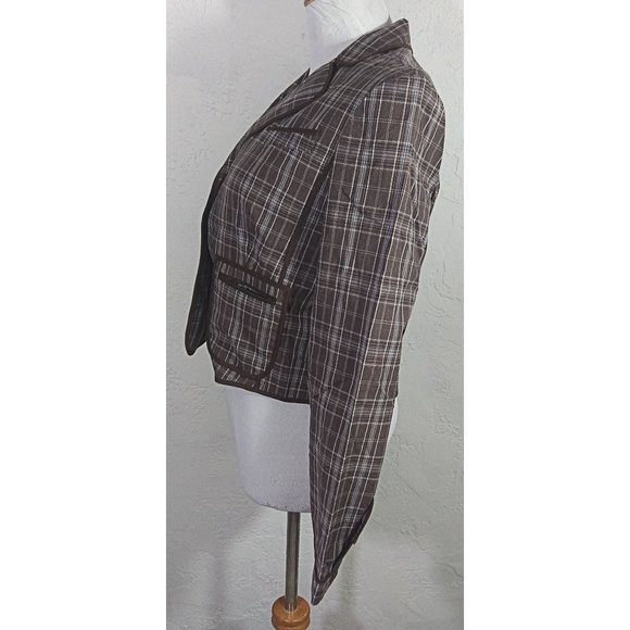 BCBG Max Azria Blazer Medium Plaid Button Down Jennifer Cropped Jacket - Picture 4 of 5
